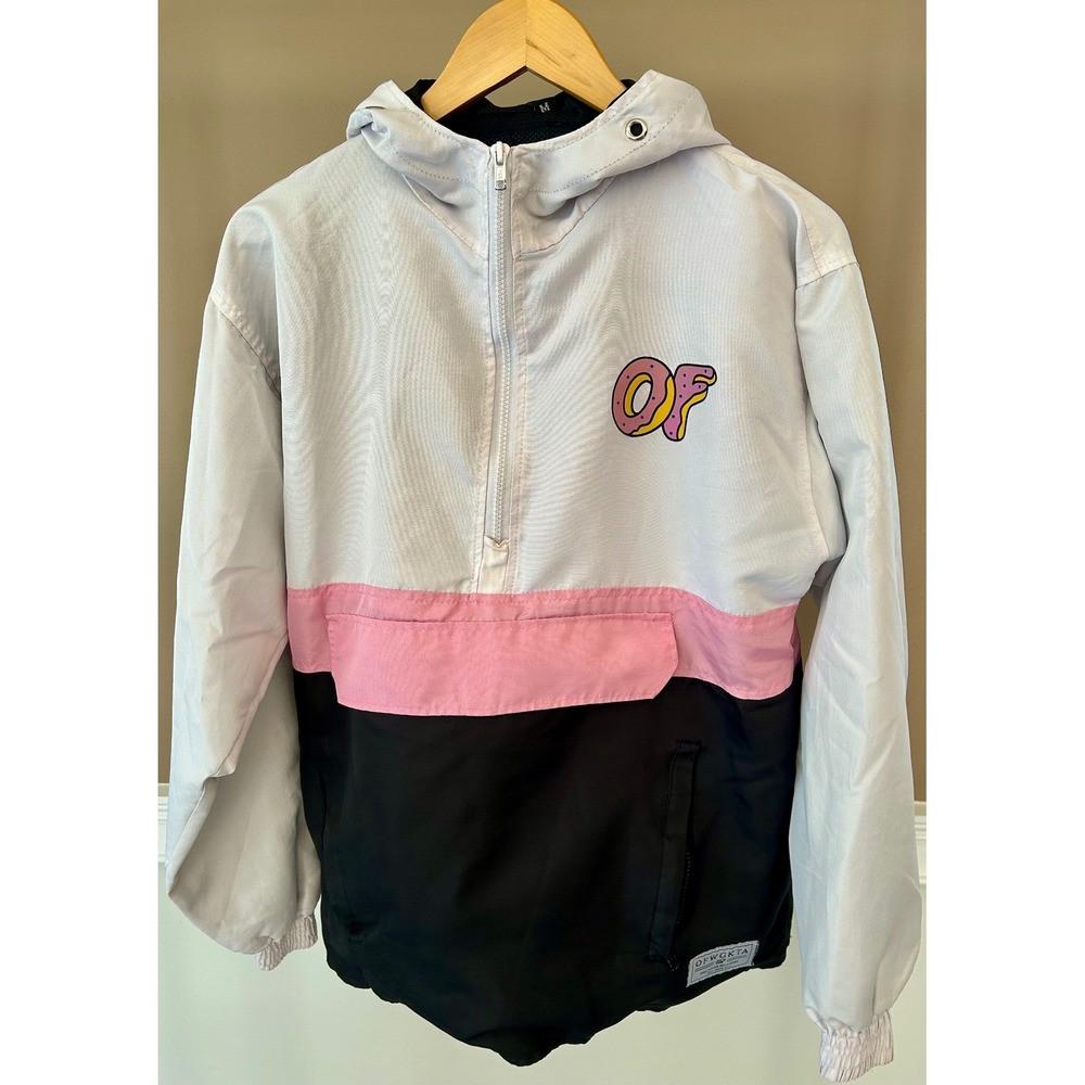 Odd Future OFWGKTA Donut Windbreaker Jacket White Pink Black Mens Medium Hooded